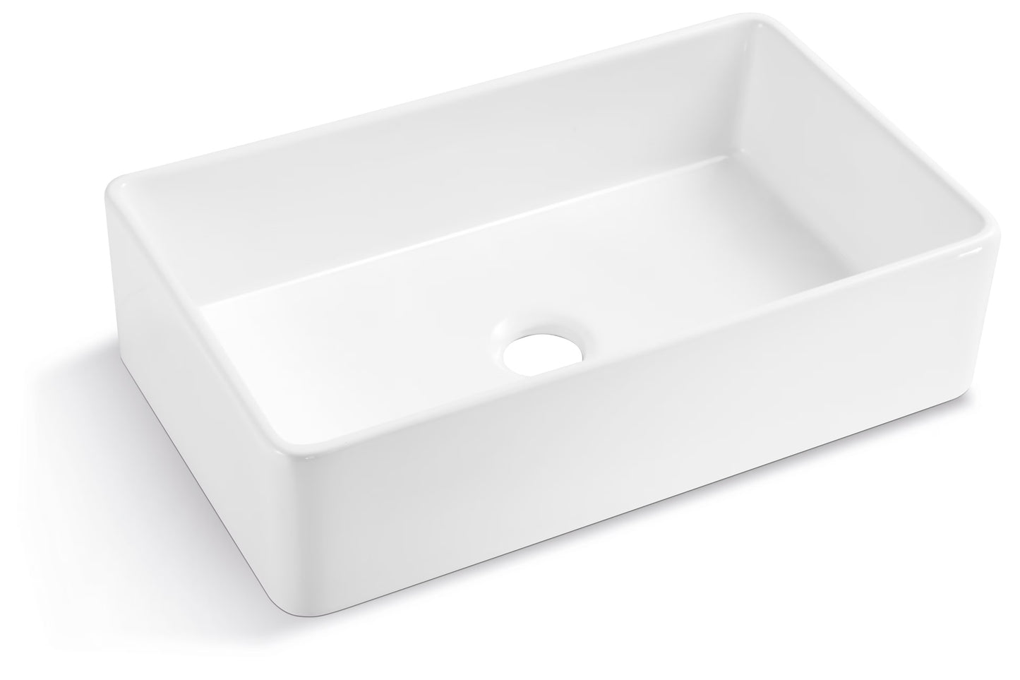 Single Basin Ceramic Farmhouse Kitchen Sink With Basket Strainer