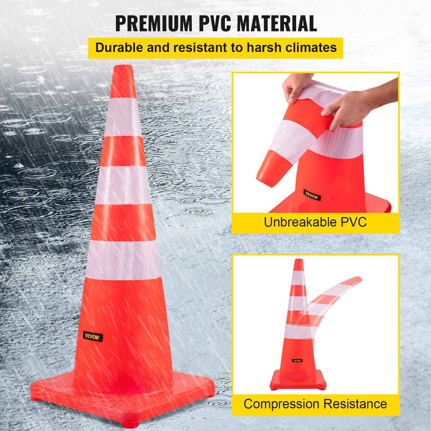 VEVOR Safety Cones,6x36Traffic Cones, PVC Orange Construction Cones, Reflective Collars Traffic Cones With Weighted Base Used For Traffic Control, Driveway Road Parking And School Improvement