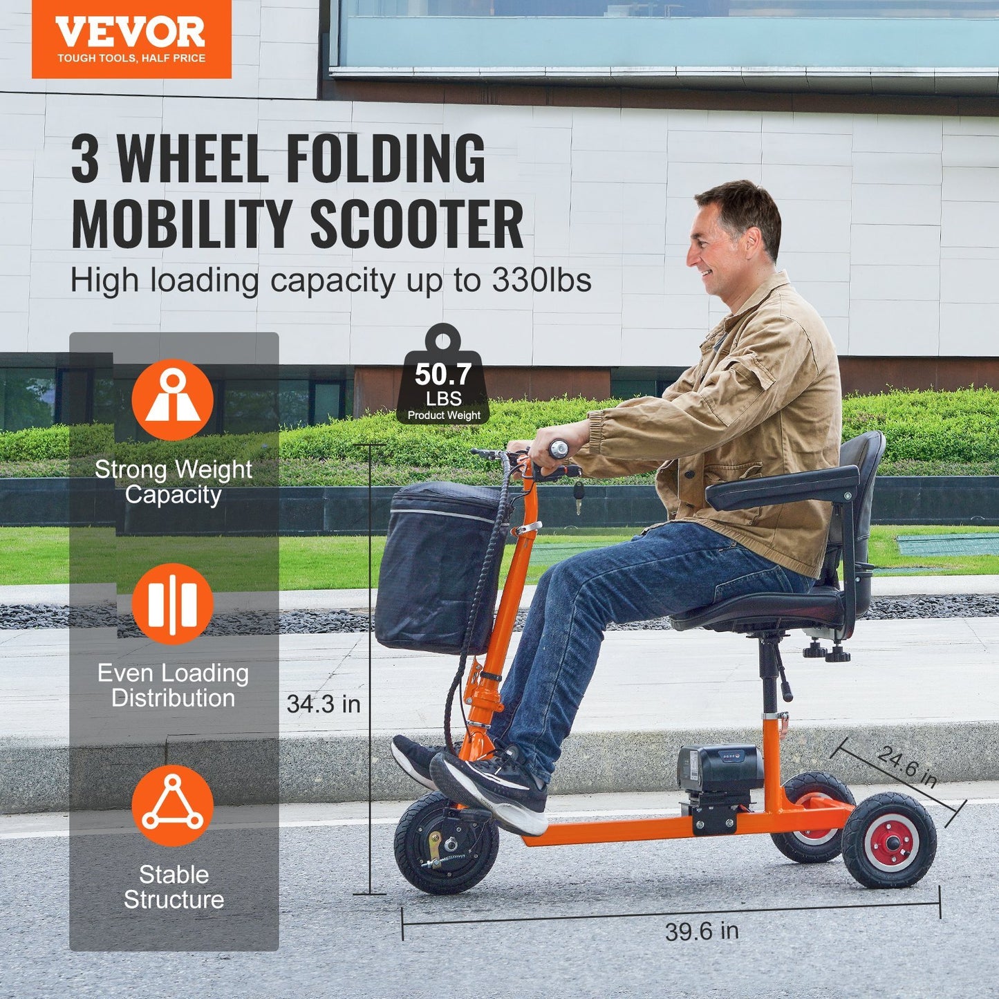 Foldable 3-Wheel Mobility Scooter for Seniors