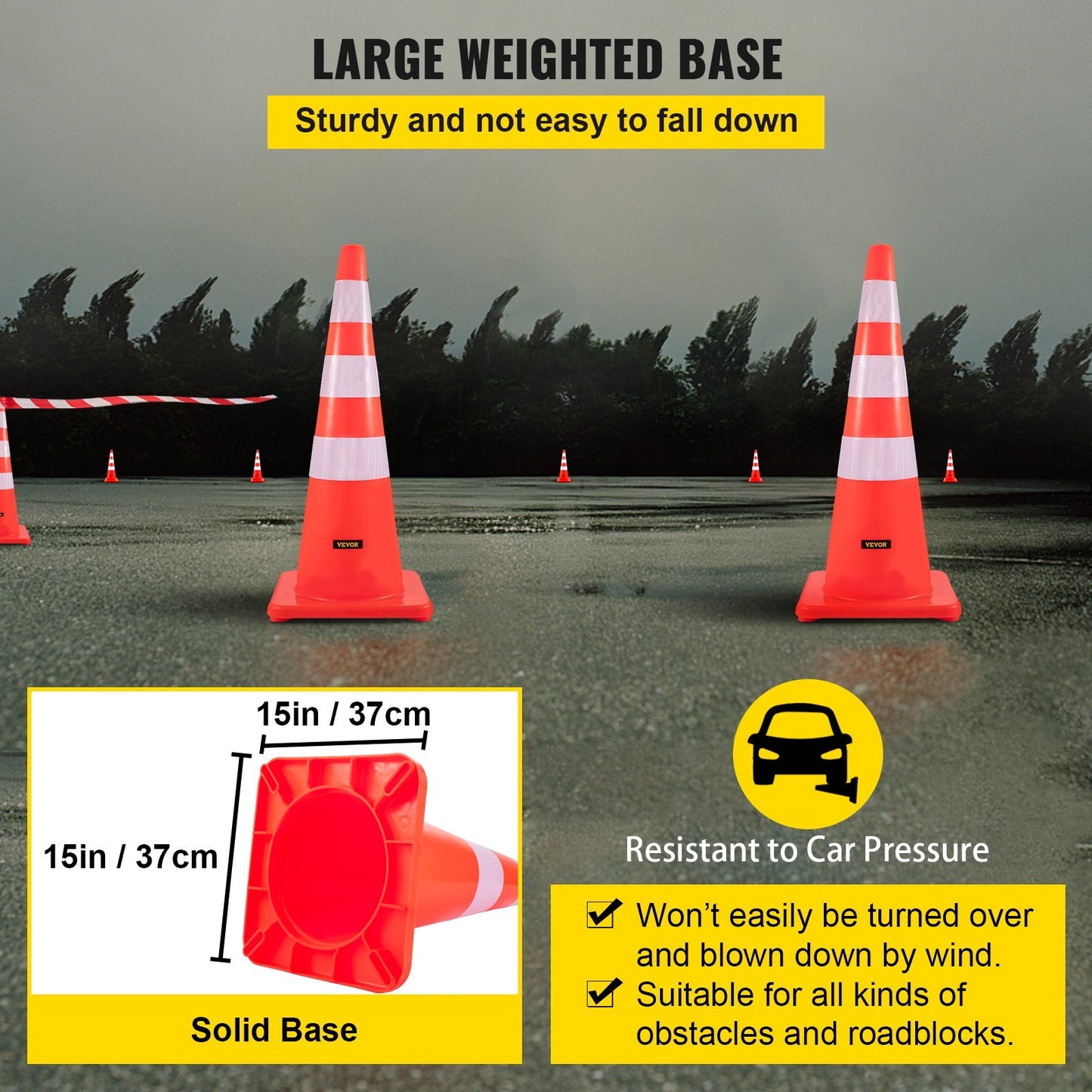 VEVOR Safety Cones,6x36Traffic Cones, PVC Orange Construction Cones, Reflective Collars Traffic Cones With Weighted Base Used For Traffic Control, Driveway Road Parking And School Improvement
