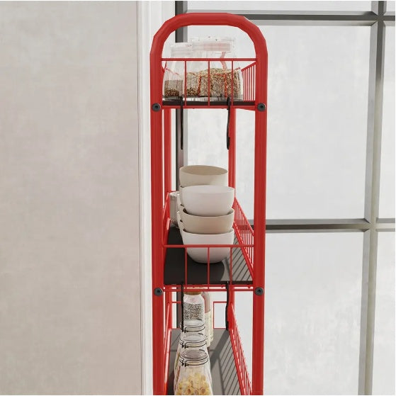 6-Tier Rolling Cart Gap Kitchen Slim Slide Out Storage Tower Rack With Wheels,Baskets,6 For Kitchen,Bathroom Laundry Narrow Piaces Utility Cart,Red