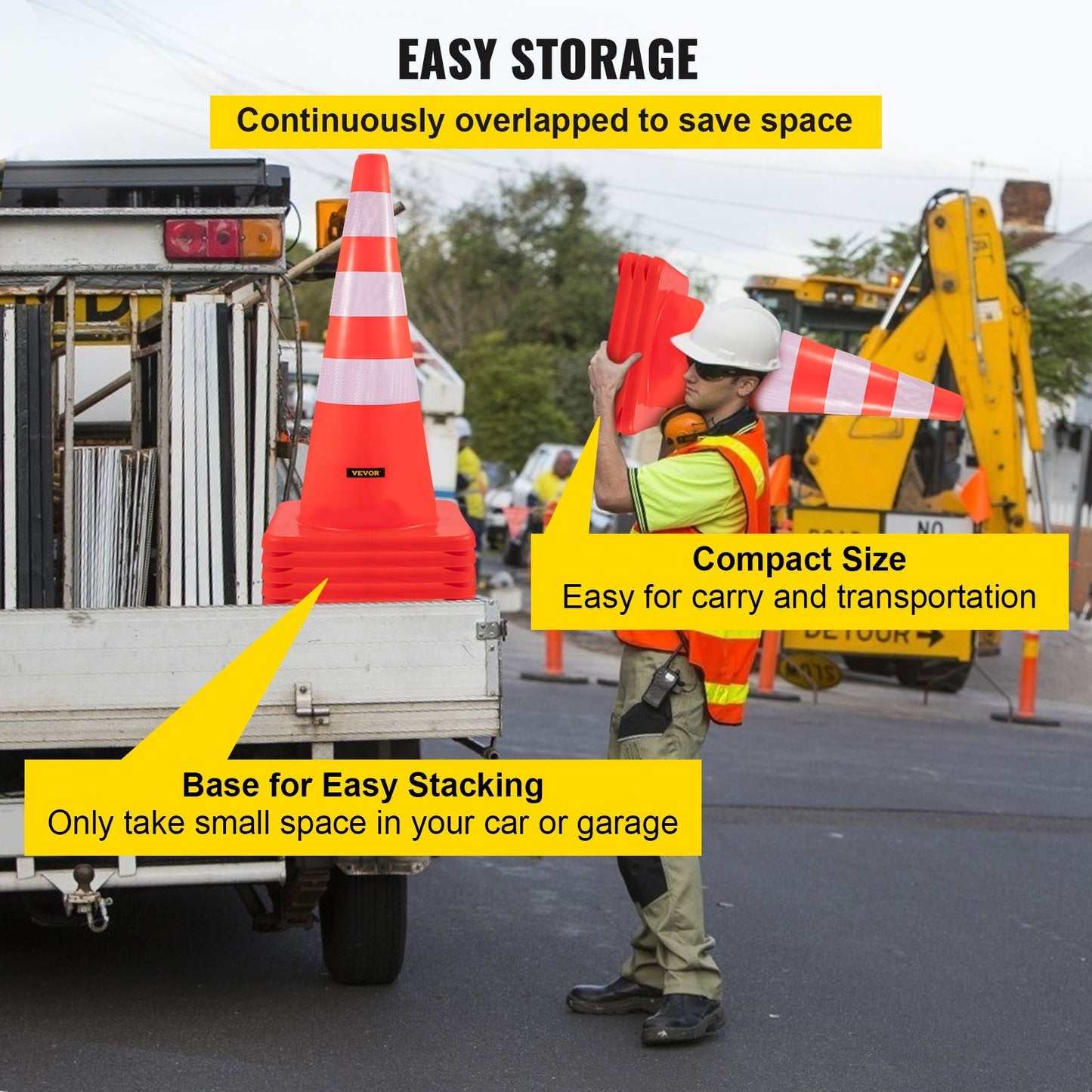 VEVOR Safety Cones,6x36Traffic Cones, PVC Orange Construction Cones, Reflective Collars Traffic Cones With Weighted Base Used For Traffic Control, Driveway Road Parking And School Improvement