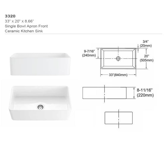 Ceramic Farmhouse Kitchen Sink With Basket Filter