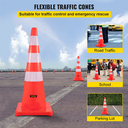 VEVOR Safety Cones,6x36Traffic Cones, PVC Orange Construction Cones, Reflective Collars Traffic Cones With Weighted Base Used For Traffic Control, Driveway Road Parking And School Improvement