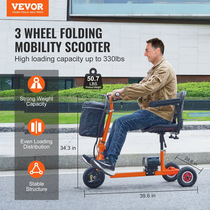 Foldable 3-Wheel Mobility Scooter for Seniors