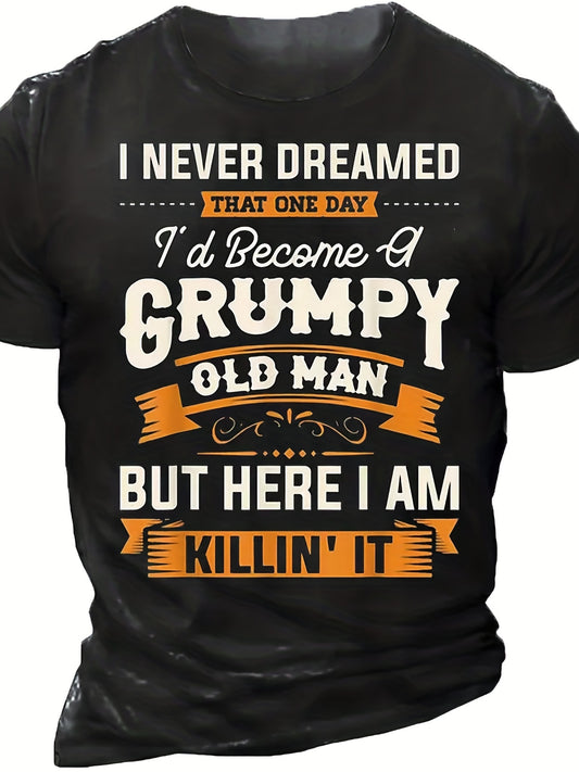 Summer Outdoor Leisure Old Man Letter Print Pattern Elastic Round Neck T-shirt Short Sleeved Fashionable Clothing